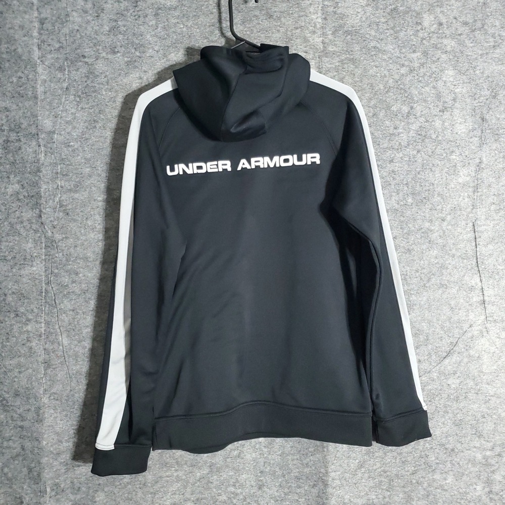 Under Armour Hoodie Youth XL Black White Stripe Loose YXL Long Sleeve Pullover - Picture 2 of 11